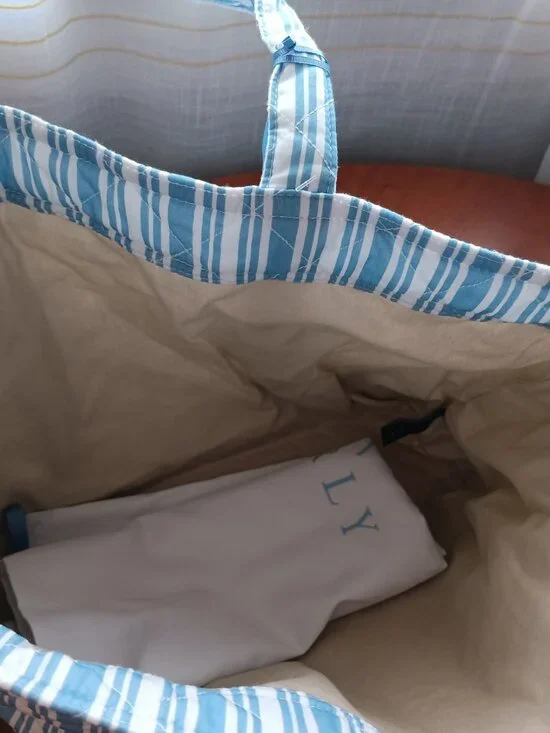 NWT Neely & Chloe Sky Blue & White Striped Cotton Tote with Insert Clutch - Picture 5 of 13